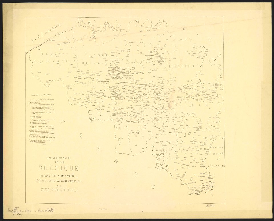 Tito Zanardelli - Essai d’une carte de la Belgique donnant les noms des lieux d’après leurs patois respectifs, 1890