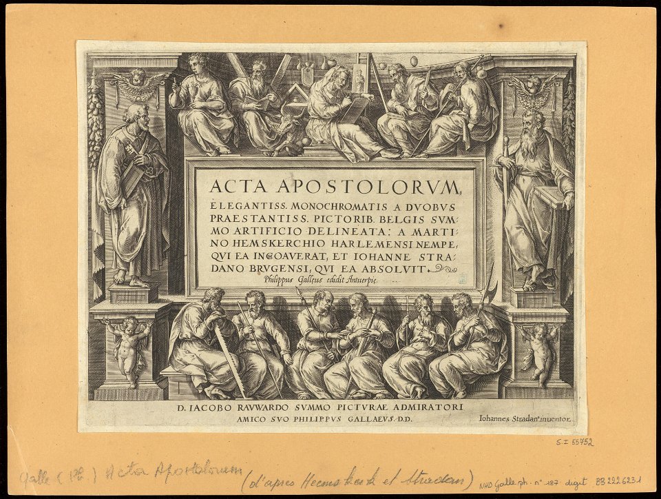Title Page to Series- The Acts of The Apostels 1582 print by Stradanus, S.I 55752, Prints Department, Royal Library of Belgium