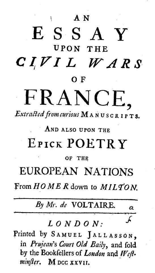 Title page Voltaire Essay on the civil wars of France