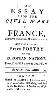 Title page Voltaire Essay on the civil wars of France. Free illustration for personal and commercial use.