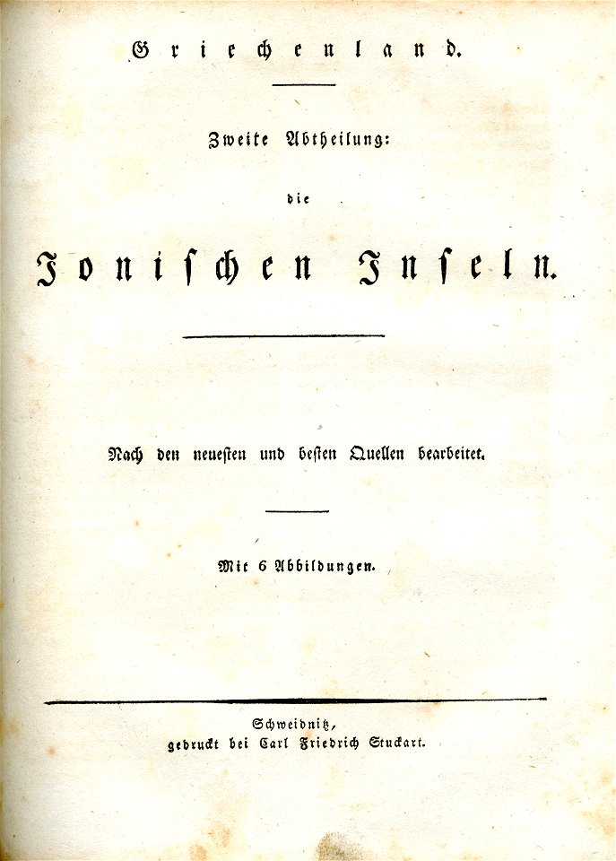 Title Page - Griechenland- Die Ionischen Inseln Nach Den Neuesten Und Beste Quellen Bearbeitet Schweidnitz Świdnica Ca - 1825