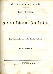 Title Page - Griechenland- Die Ionischen Inseln Nach Den Neuesten Und Beste Quellen Bearbeitet Schweidnitz Świdnica Ca - 1825