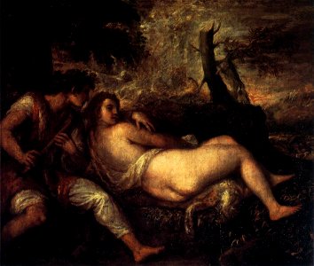 Titian - Shepherd and Nymph - WGA22911. Free illustration for personal and commercial use.
