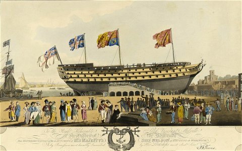 To - Lord Viscount Melville - This Representation of the Launching of His Majesty's Ship Nelson of 120 Guns at Woolwich - by - J T Serres RMG PY9222