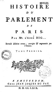 Title page Voltaire Histoire du Parlement de Paris. Free illustration for personal and commercial use.
