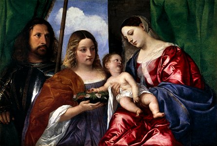 Tiziano, Madonna and Child with Sts Dorothy and George. Free illustration for personal and commercial use.