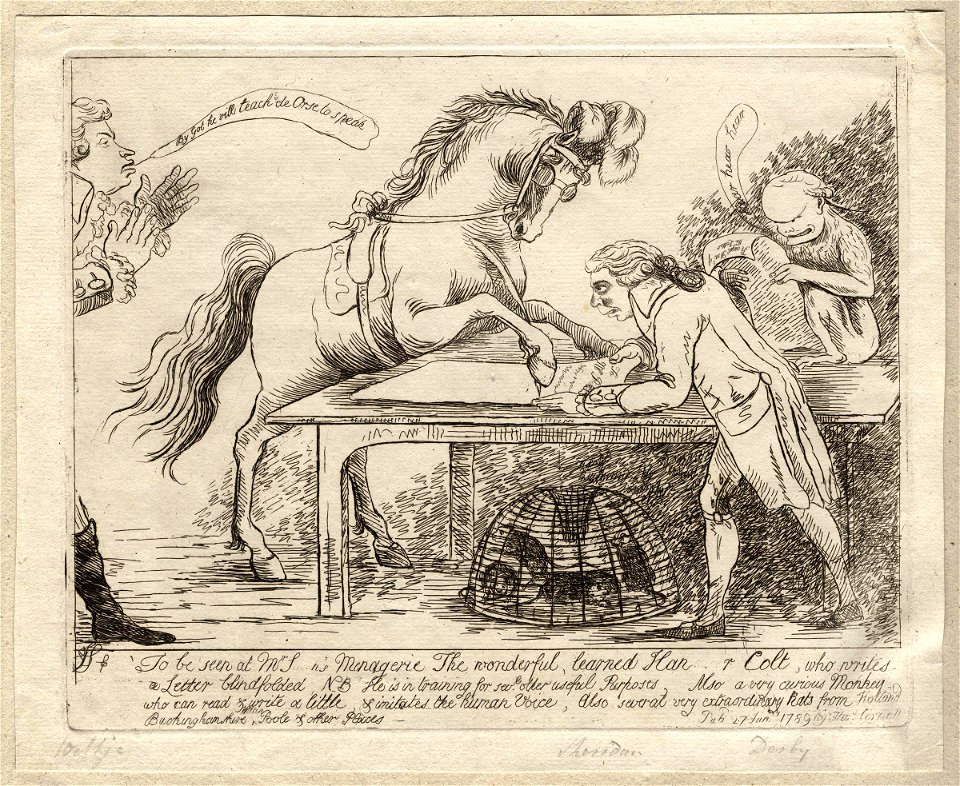 To be seen at Mr S....n's menagerie...' (Louis Weltje; Richard Brinsley Sheridan; Edward Smith Stanley, 12th Earl of Derby) by Thomas Cornell