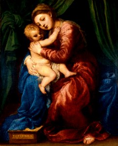 Tiziano, madonna col bambino thyssen. Free illustration for personal and commercial use.