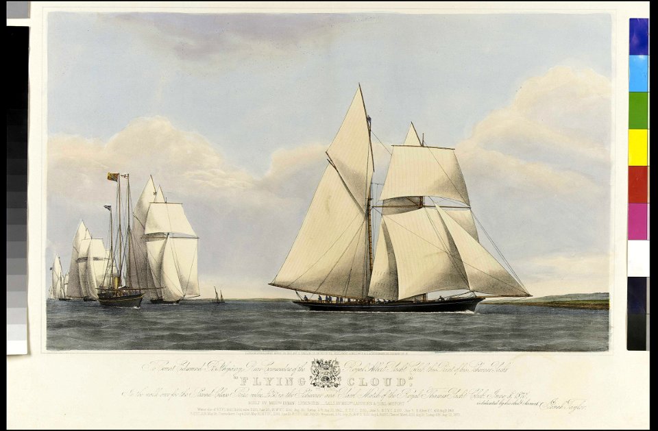 To Count Edmund Batthyany - Royal Albert Yacht Club, this Print of his Schooner Yacht Flying Cloud in the - Match of the Royal Thames Yacht Club, June 8th 1870 - dedicated by Josiah Taylor RMG PY8716