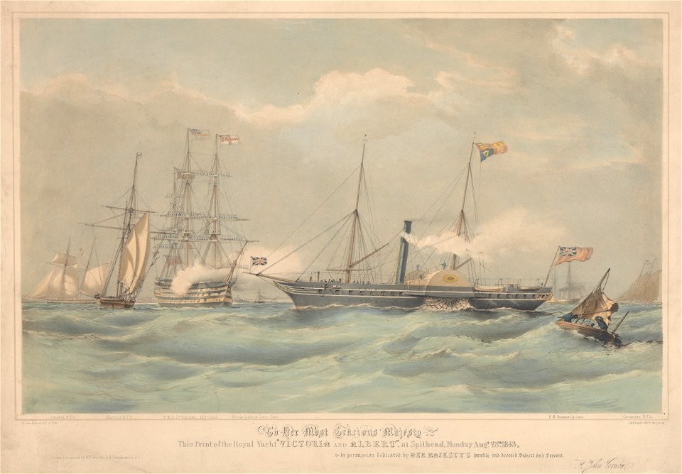 To Her Most Gracious Majesty This Print of the Royal Yacht Victoria and Albert, at Spithead, Monday Augt 28th 1843 - dedicated by - H John Vernon RMG Py8663