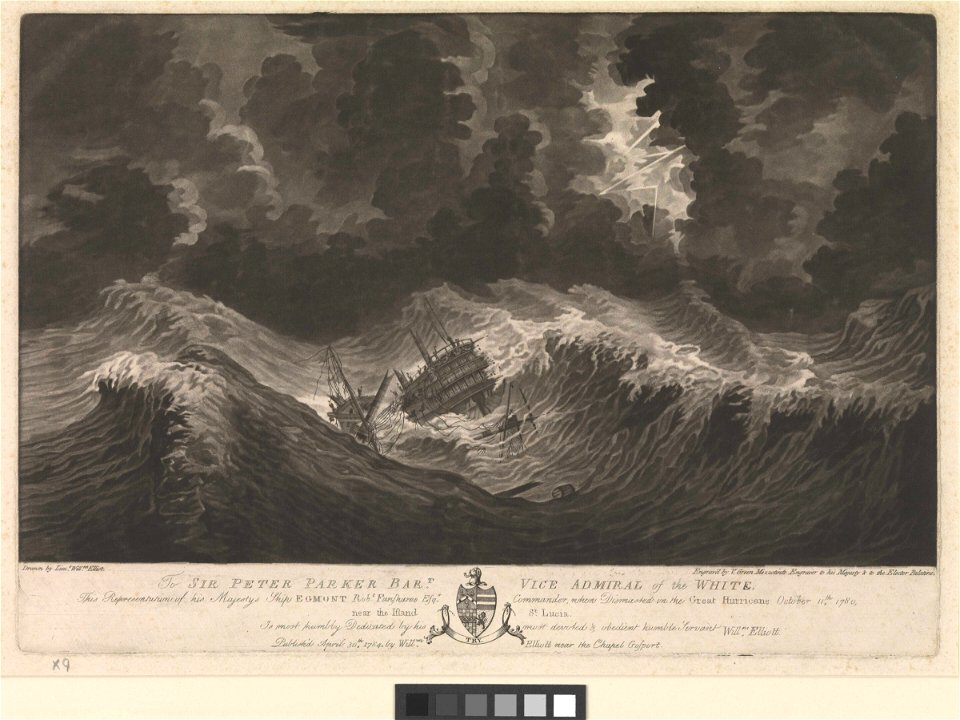 To Sir Peter Parker - Egmont Robt Fanshawe Esqr, Commander, when dismasted in the Great Hurricane October 11th 1780 near the Island St Lucia RMG PW7954
