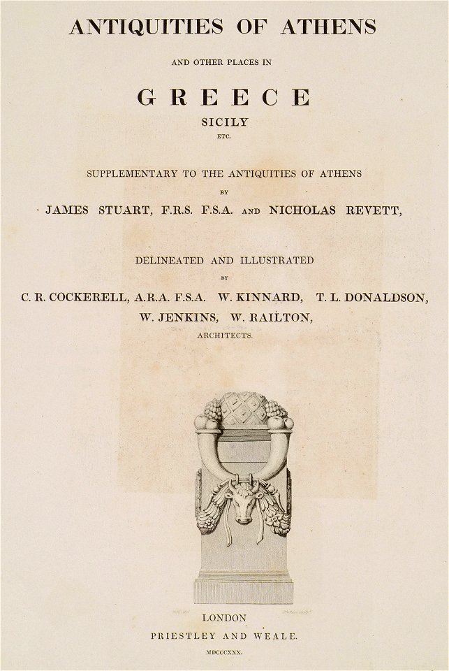 Title page Altar from Ephesus, today at the British Museum - Cockerell Charles Robert Kinnard William Donaldsonthomas Leverton Jenkins William Railton William - 1830
