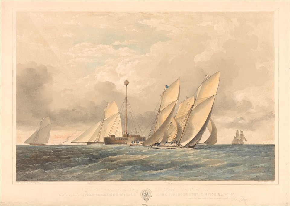 To The Commodore - Royal Thames Yacht Club. This Print Representing The Five Leading Vessels in the Strangers Purse Match, July 7th 1847 - dedicated by - John Lynn RMG PY8673