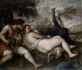 Tiziano Vecellio, called Titian - Nymph and Shepherd - Google Art ProjectFXD. Free illustration for personal and commercial use.