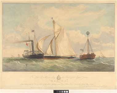 To John C. Morice Esq. this print of his Cutter Yacht Marina 65 tons. In the Collision with the Prince of Wales off the Nore Lightship, in the Royal Thames Yacht Club 1st Class Match, May 23rd 1862 - RMG PY8729