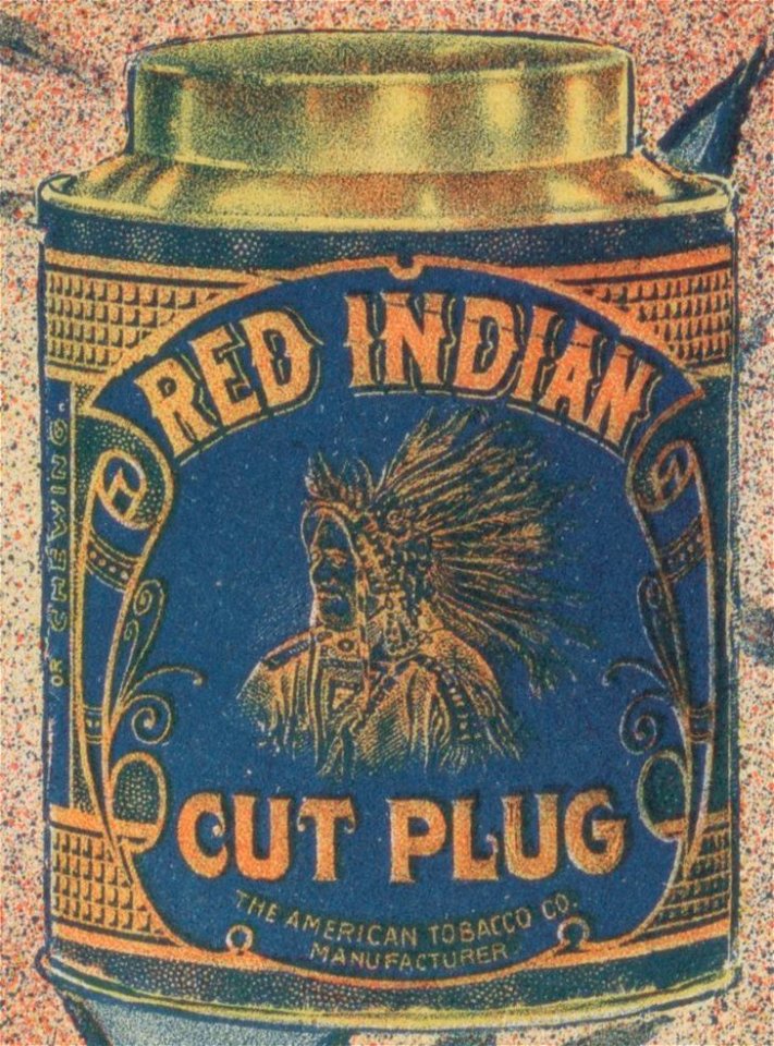 Tobacco tin from the American Tobacco Co. detail, .. Red Indian cut plug .. LCCN2014646800 (cropped)