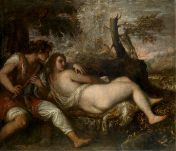Tiziano Vecellio, called Titian - Nymph and Shepherd - Google Art Project. Free illustration for personal and commercial use.