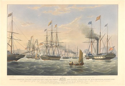 To - Prince Albert - This Engraving representing the Royal George yacht (conveying Her Majesty and Royal Consort to Edinburgh, August, 1842) and squadron off the Bass Rock at the time it was joined by the - steam RMG PY8620