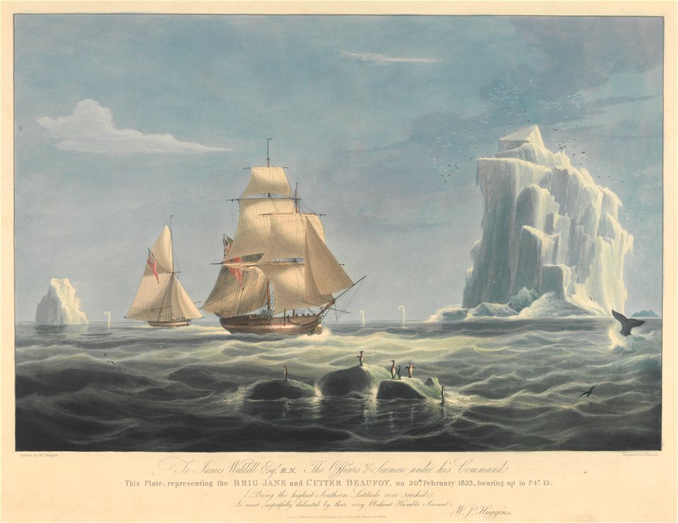 To James Weddell, Esqr R.N - the brig Jane and cutter Beaufoy on 20th February 1823, bearing up in 74o 15' (Being the highest Southern Latitude ever reached) RMG PY8482