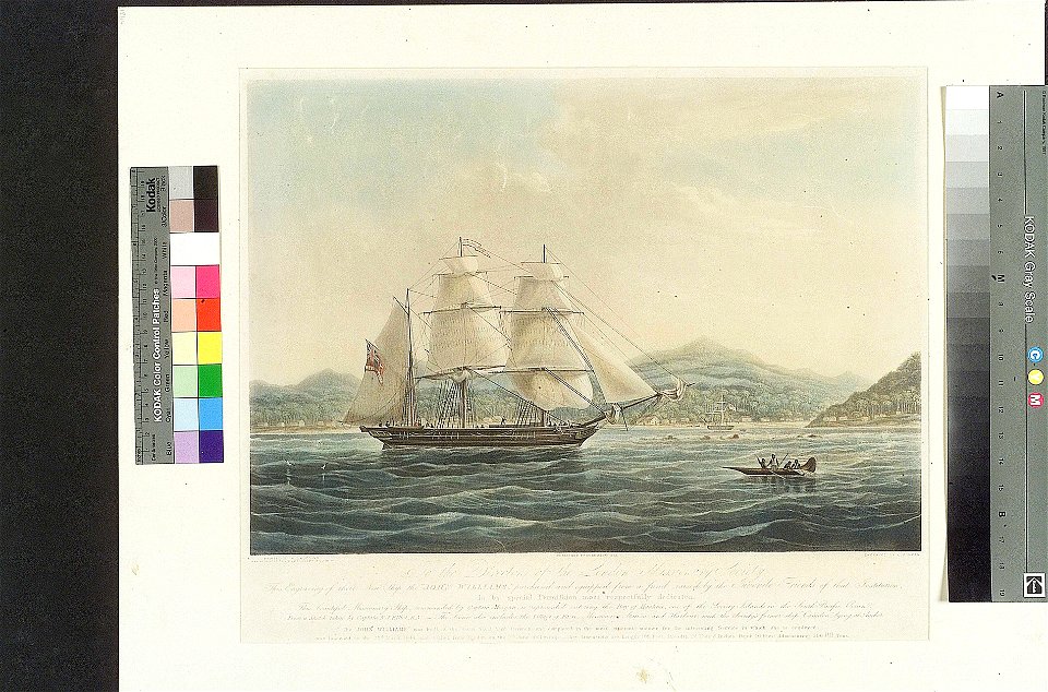 To the Directors of the London Missionary Society - their New Ship The John Williams - entering the Bay of Hauhine, one of the Society Islands in the South Pacific Ocean RMG PY0584
