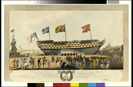 To - Lord Viscount Melville - This Representation of the Launching of His Majesty's Ship Nelson of 120 Guns at Woolwich - by - J T Serres RMG PY9222