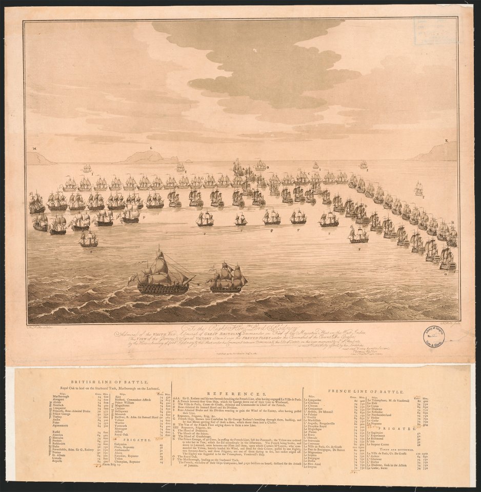 To the right honble. Lord Rodney admiral of the White, vice admiral of Great Britain, Commander in Chief of his majesties fleet in the West Indies, this view of the glorious & signal victory LCCN2014645212