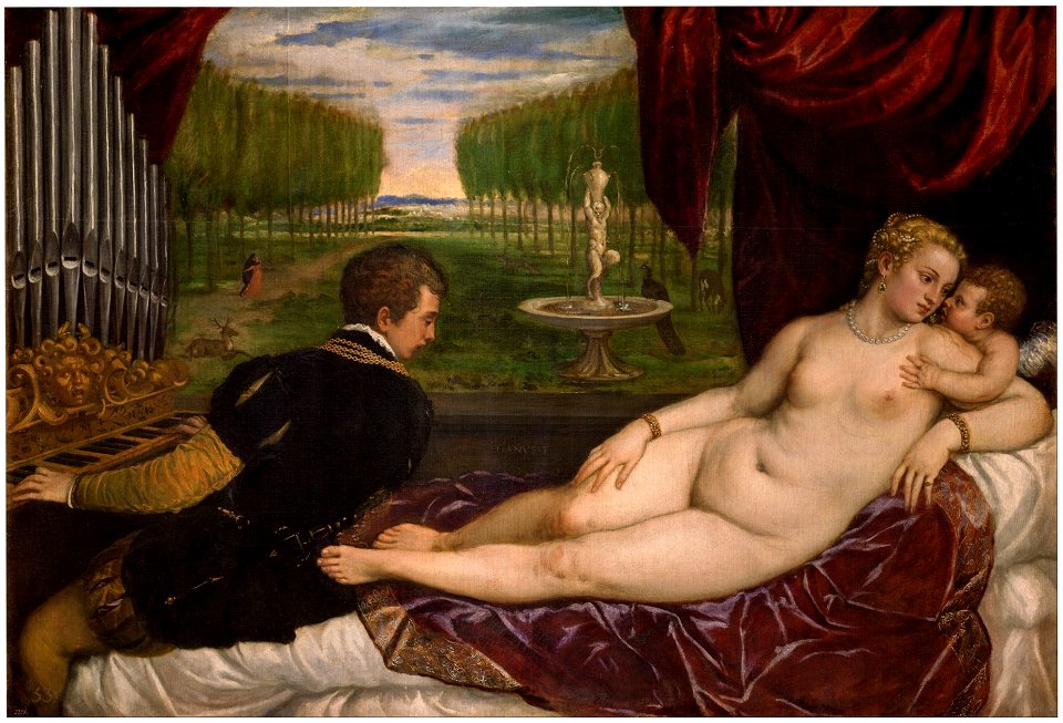 Tiziano - Venus recreándose con el Amor y la Música, Hacia 1555
