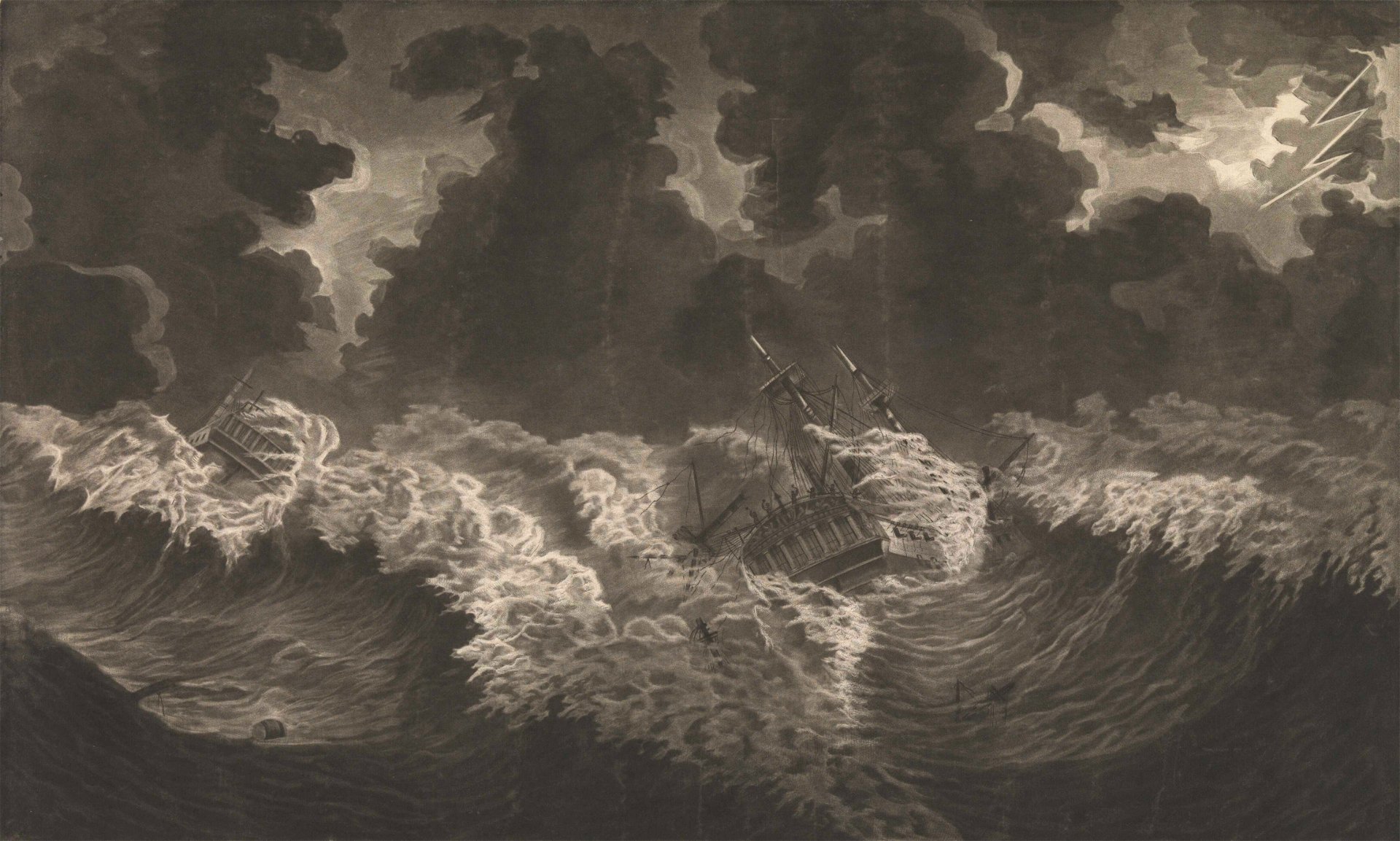 To Sir Peter Parker Bart - Pomona and Ulysses when dismasted in the Great  Hurricane Oct 6th 1780 in the Mona Passage RMG PW7958 (cropped) -  Traditional visual art under Public domain license