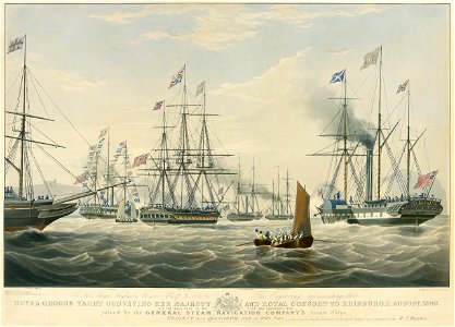 To - Prince Albert - This Engraving representing the Royal George Yacht conveying her Majesty and Royal Consort to Edinburgh, August, 1842 Off the Bass Rock - joined by General Steam Navigation - Ships Trident and RMG PY8903