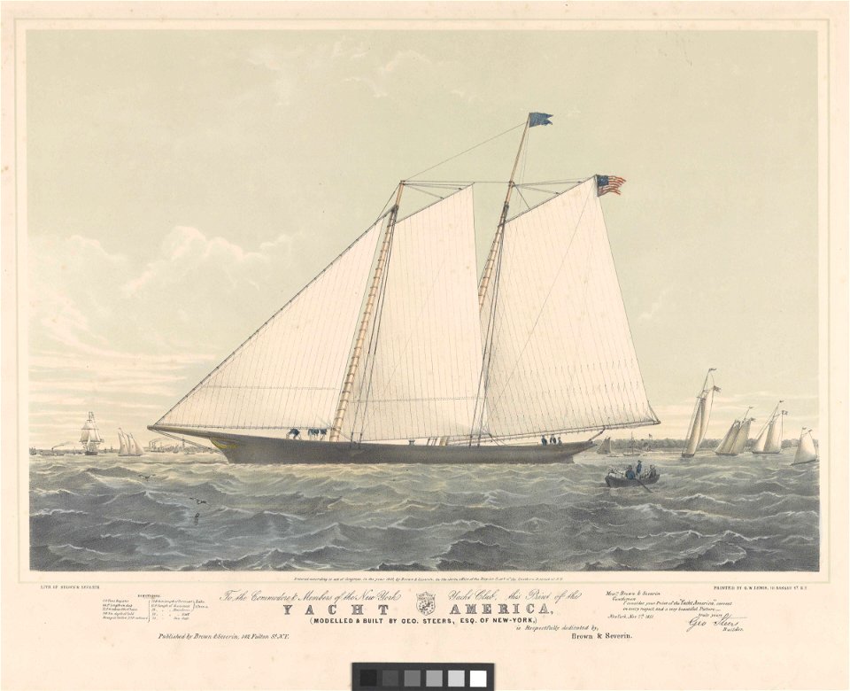 To the Commodore and Members of the New York Yacht Club This Print of the Yacht America - dedicated by Brown and Severin RMG PY8704