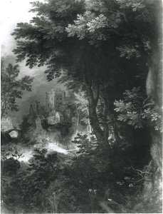 Toegeschreven aan Jan Brueghel (I) - Boslandschap met een kasteel in de achtergrond - P001385 - Museo del Prado