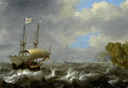 Tobias Flessiers (c.1610-1689) (attributed to) - An English Ship Running Towards a Rocky Coast - BHC0808 - Royal Museums Greenwich