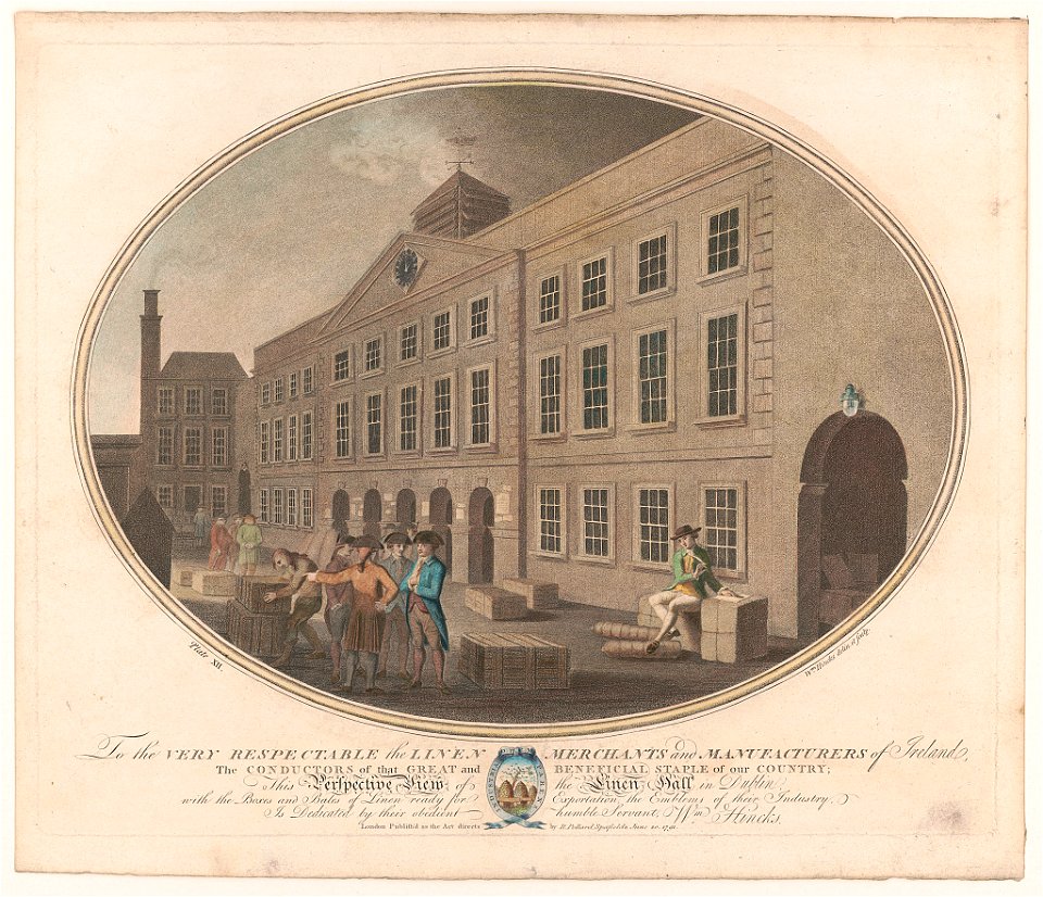 To the very respectable the linen merchants and manufactures of Ireland, ... this perspective view of the Linen Hall in Dublin with the boxes and bales of linen ready for exportation, the LCCN2003674111