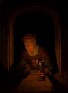 Toegeschreven aan Gerrit Dou - Young Woman Holding a Lamp - 33 - Mauritshuis