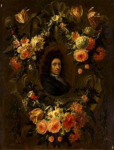 Toegeschreven aan Jean Baptiste Morel en Anoniem Zuidelijke Nederlanden (historische regio) ca. 1695 - Bloemguirlande rond een mansportret - 703 - Mauritshuis