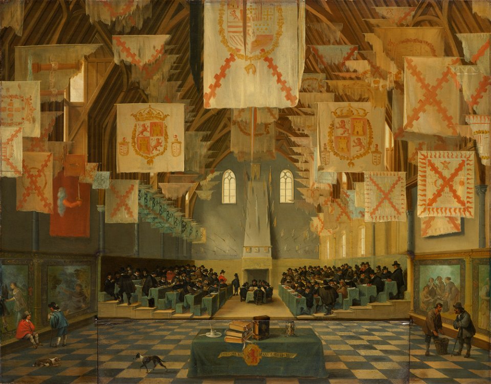 Toegeschreven aan Bartholomeus van Bassen - Interieur van de Grote Zaal op het Binnenhof te Den Haag, tijdens de Grote Vergadering van de Staten-Generaal in 1651 - 26 - Rijksmuseum