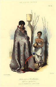 TOEA, DAUGHTER OF TE AWAITAIA, CHIEF OF WAINGAROA, WITH AN ATTENDANT BOY CARRYING WATER, The New Zealanders Illustrated, 1847