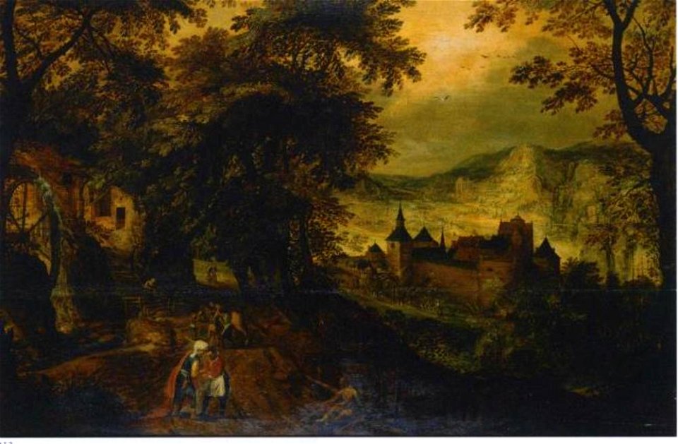 Toegeschreven aan Adriaen van Stalbemt - Landschap met de barmhartige Samaritaan (Lukas 10, 30-37) - ГЭ-6990 - Hermitage Museum