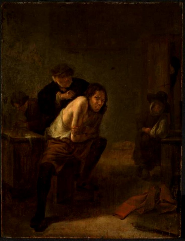 Toegeschreven aan Gerrit Lundens - Interieur met een dokter die een schouderoperatie uitvoert - 1898 - Staatliche Kunsthalle Karlsruhe