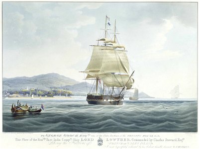 To George Gooch Esqr. One of the Elder Bretheren of the Trinity House &c.&c - Honble East India Compys Ship Lord Lowther commanded by Charles Steward Esqr. leaving the Harbour of Prince of Wales Island - RMG PY8486