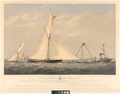 To T. Wilkinson Tetley, Esquire. This print of his Celebrated Cutter Yacht Surprise 20 Tons, winning the Grand Challenge Cup of the Royal Mersey Yacht Club, July 1st 1856 - RMG PY8737