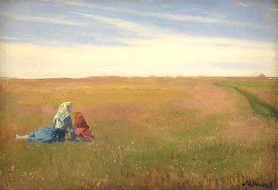 To piger på en mark. Sommerdag (Michael Ancher). Free illustration for personal and commercial use.