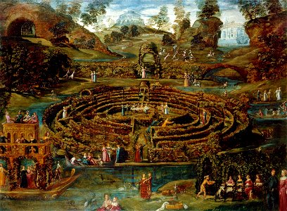 Toeput, Lodewijck (Pozzoserrato, Lodovico) - Pleasure garden with a maze - c. 1579-84. Free illustration for personal and commercial use.
