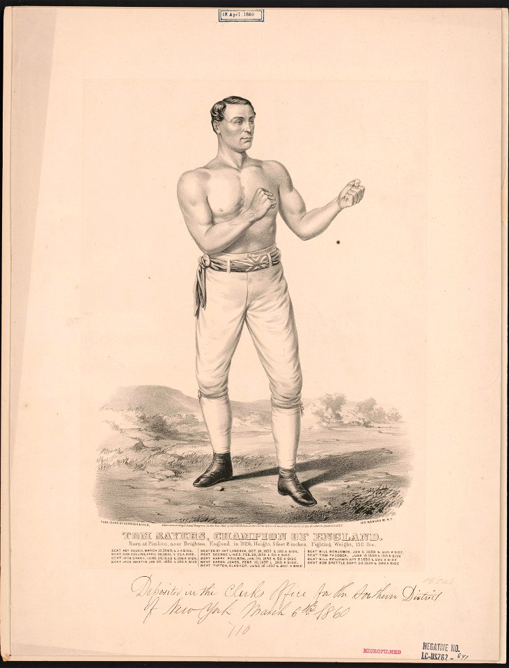 Tom Sayers, champion of England- born at Pimlico, near Brighton, England, in 1826, height 5 feet 8 inches, fighting weight, 150 lbs. LCCN2002697147