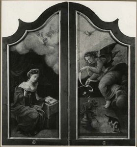 Toegeschreven aan Aertgen Claesz. van Leyden Anoniem Noordelijke Nederlanden (historische regio) tweede of derde kwart 16de eeuw mogelijk Jan van Scorel - De annunciatie - 979bis - Royal Museum of Fine Arts Antwerp
