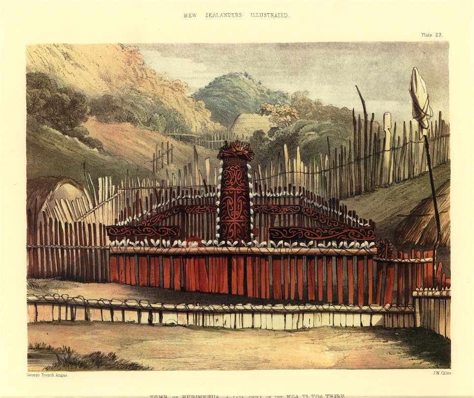TOMB OF HURIWENUA, A LATE CHIEF OF THE NGA TI TOA TRIBE, QUEEN CHARLOTTE SOUND, The New Zealanders Illustrated, 1847