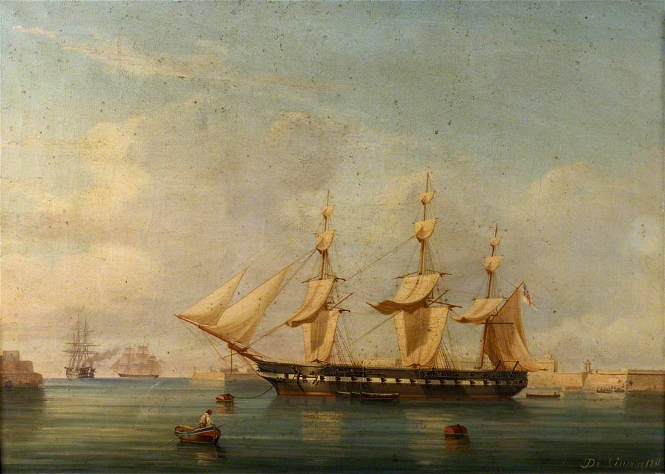 Tommaso de Simone (1805-1888) - A Frigate at Malta - BHC1239 - Royal Museums Greenwich