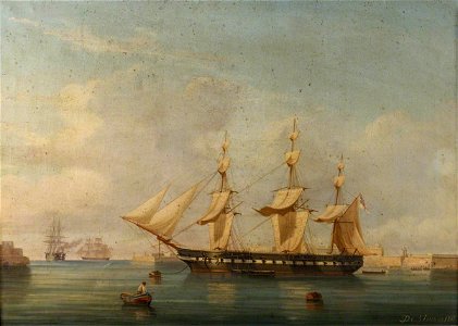 Tommaso de Simone (1805-1888) - A Frigate at Malta - BHC1239 - Royal Museums Greenwich. Free illustration for personal and commercial use.