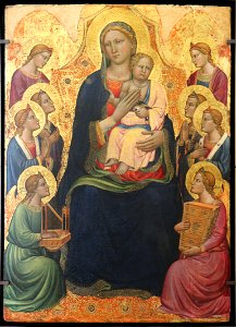 Tommaso del Mazza-La Vierge et l'enfant entourés de huit anges. Free illustration for personal and commercial use.