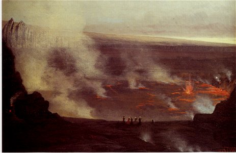 'Kilauea Volcano', oil on canvas painting by William Pinkney Toler, c. 1860s. Free illustration for personal and commercial use.